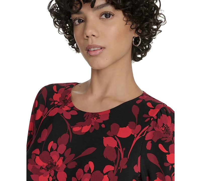 Tommy Hilfiger Petite 3/4-Sleeve Ruffle-Hem Shift Dress
