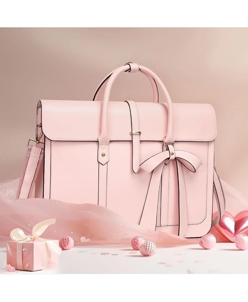 Acer 15-15.6 inch pu Leather Laptop Shoulder Bags Convertible Backpack, 16 inch Messenger Bags Work Briefcase Travel Computer Bag with Bowknot, Pink