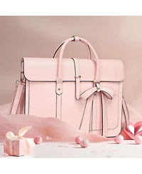 Acer 15-15.6 inch pu Leather Laptop Shoulder Bags Convertible Backpack, 16 inch Messenger Bags Work Briefcase Travel Computer Bag with Bowknot, Pink