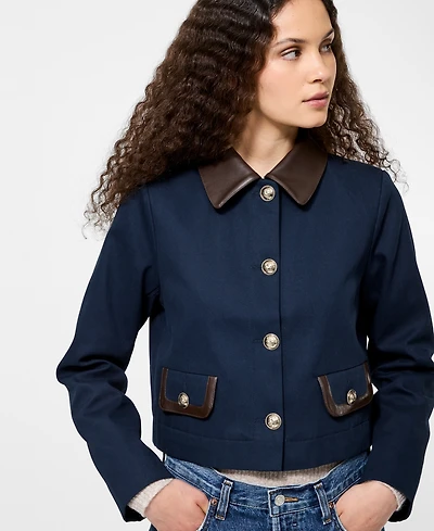 French Connection Women's Contrast Trim Two Pocket Cropped Jacket