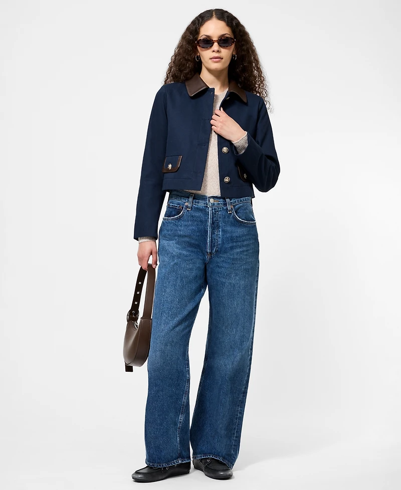 French Connection Women's Contrast Trim Two Pocket Cropped Jacket