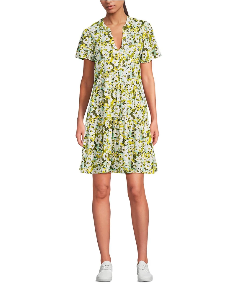 Lands' End Women's Cotton Jersey Tiered Mini Dress