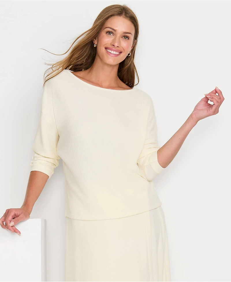 Lands' End Women's 3/4 Sleeve Cozy Rib Dolman Top