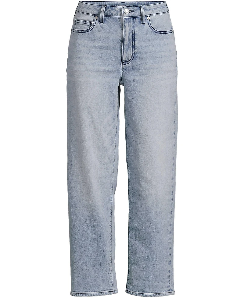 Lands' End Women's Plus Soft Denim Mid Rise Relaxed Straight Crop Jeans