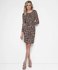 Dkny Women's Long Sleeve Ruched Mesh Dress