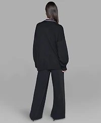 Karl Lagerfeld Paris Women's Patch Button Front Cardigan Sweater