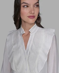 Karl Lagerfeld Paris Women's Big Ruffle Collar Neck Blouse