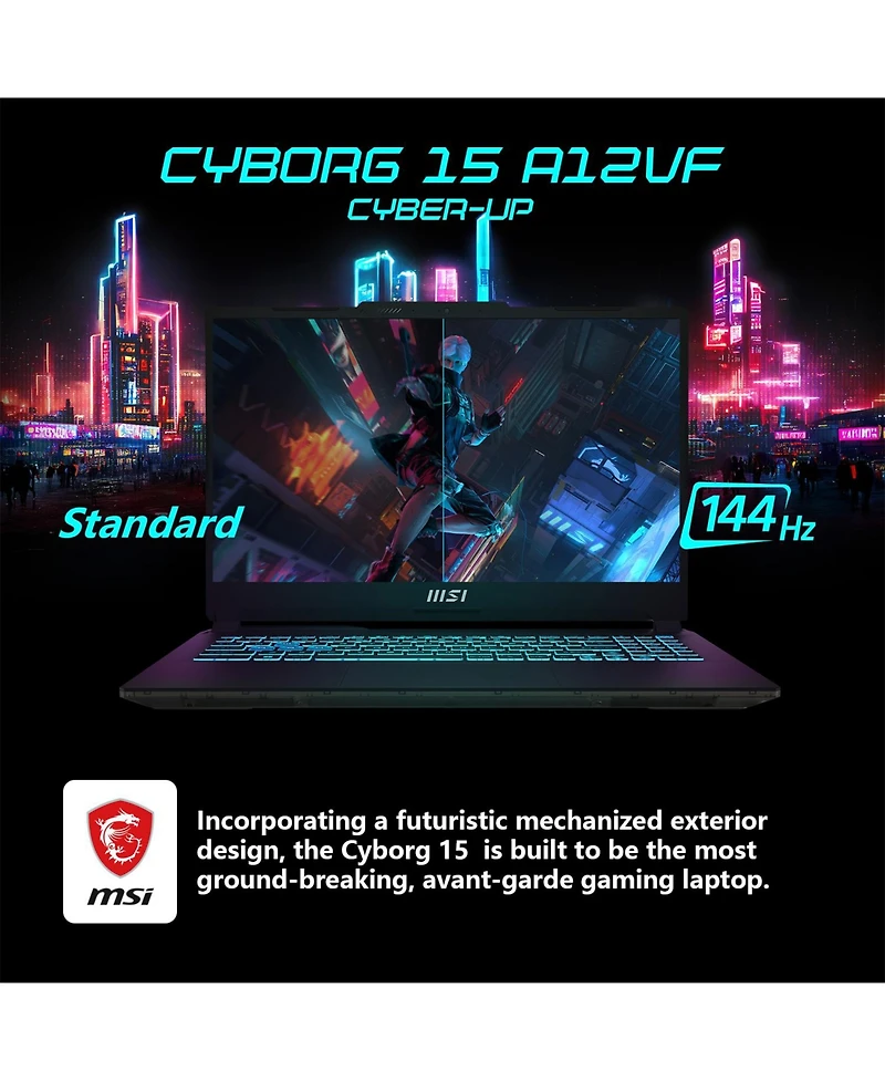 Msi Cyborg 15 15.6" Gaming Traditional Laptop Intel Core i7 12650H 16GB Ram Nvidia GeForce Rtx 4060 1TB Ssd Storage Windows 11 Home Fhd 144Hz