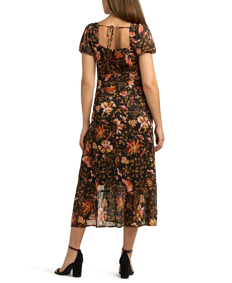 Bcx Juniors Sweetheart-Neck Print Puff-Sleeve Dress
