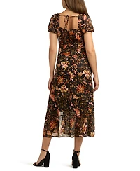 Bcx Juniors Sweetheart-Neck Print Puff-Sleeve Dress