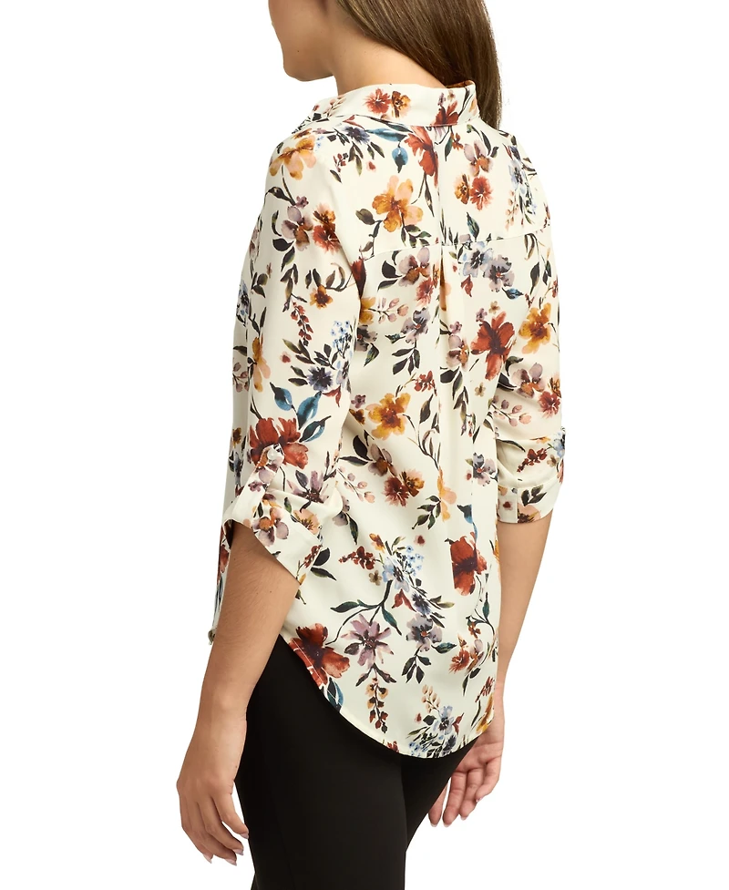 Bcx Juniors Printed Dobby-Collar 3/4-Sleeve Top