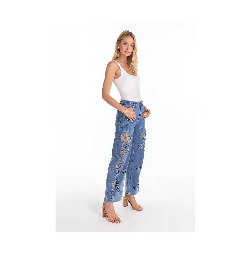 The Noli Shop Womens Zenya Crystal High Rise Jean - Medium Blue