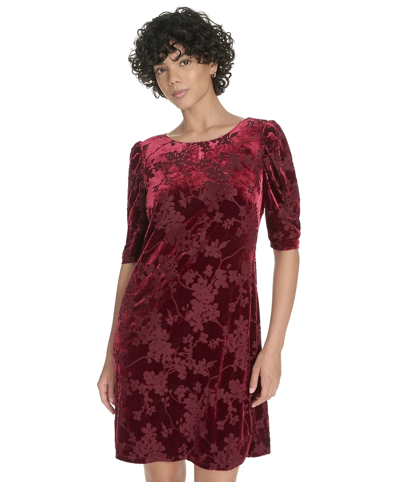 Tommy Hilfiger Women's Short Ruched Sleeve Velvet Dress