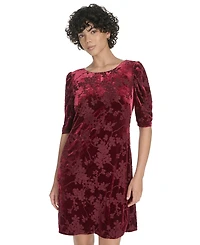 Tommy Hilfiger Women's Short Ruched Sleeve Velvet Dress