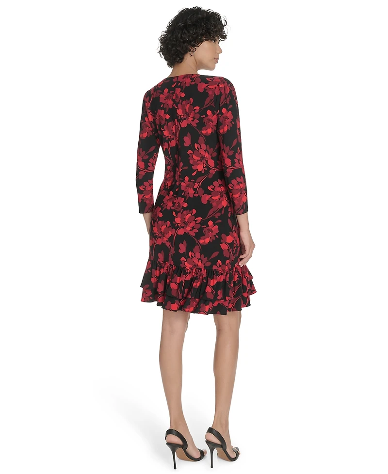 Tommy Hilfiger Women's 3/4-Sleeve Ruffle Hem Dress