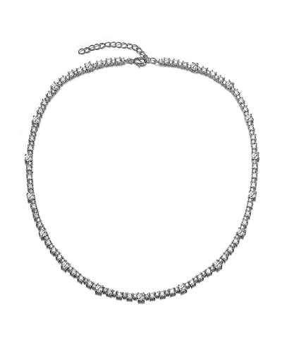 White Gold Plated Clear or Blue Sparkling Cubic Zirconia Tennis Chain Necklace