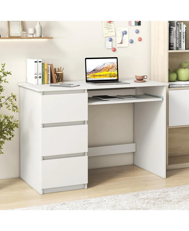 Mecale Computer Desk with Power Outlet Keyboard Tray and 3 Large Drawers
