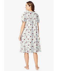 Dreams & Co. Plus Short Floral Print Cotton Gown