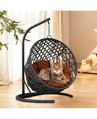 Cat Swing Bed with Stand & Cushion, Cat Egg Chair with Rattan Wicker Appearance, Indoor Hanging Swinging Cat Bed for Cats, Small Dogs