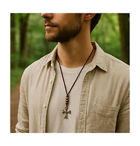 Trafalgar Manu Cross and Bead Leather Adjustable Necklace