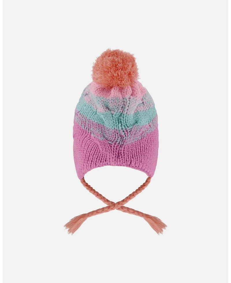 Deux par Baby Girl Lined Peruvian Knit Pompom Hat Pink, Orange and Turquoise 