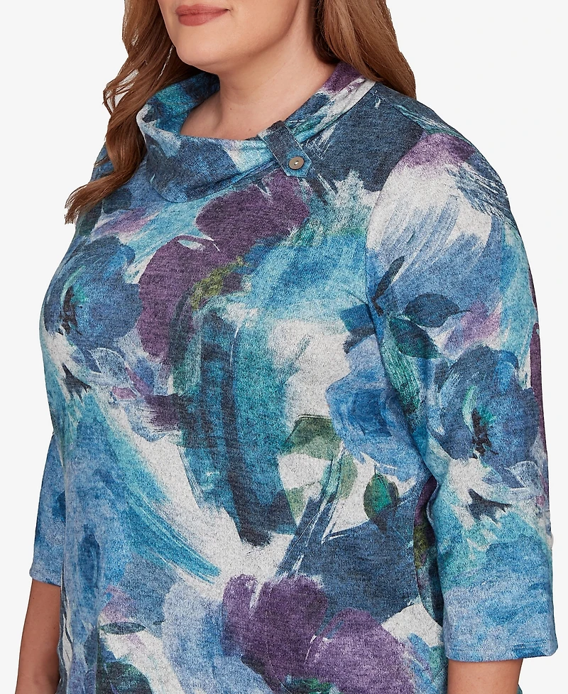 Alfred Dunner Plus Classic Floral Brushstroke Mock Neck Top