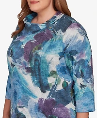 Alfred Dunner Plus Classic Floral Brushstroke Mock Neck Top
