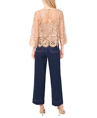 Vince Camuto Women's Floral-Lace Scalloped-Hem 3/4-Sleeve Top