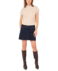 Vince Camuto Women's Pointelle Mock-Neck Front Zip Sweater
