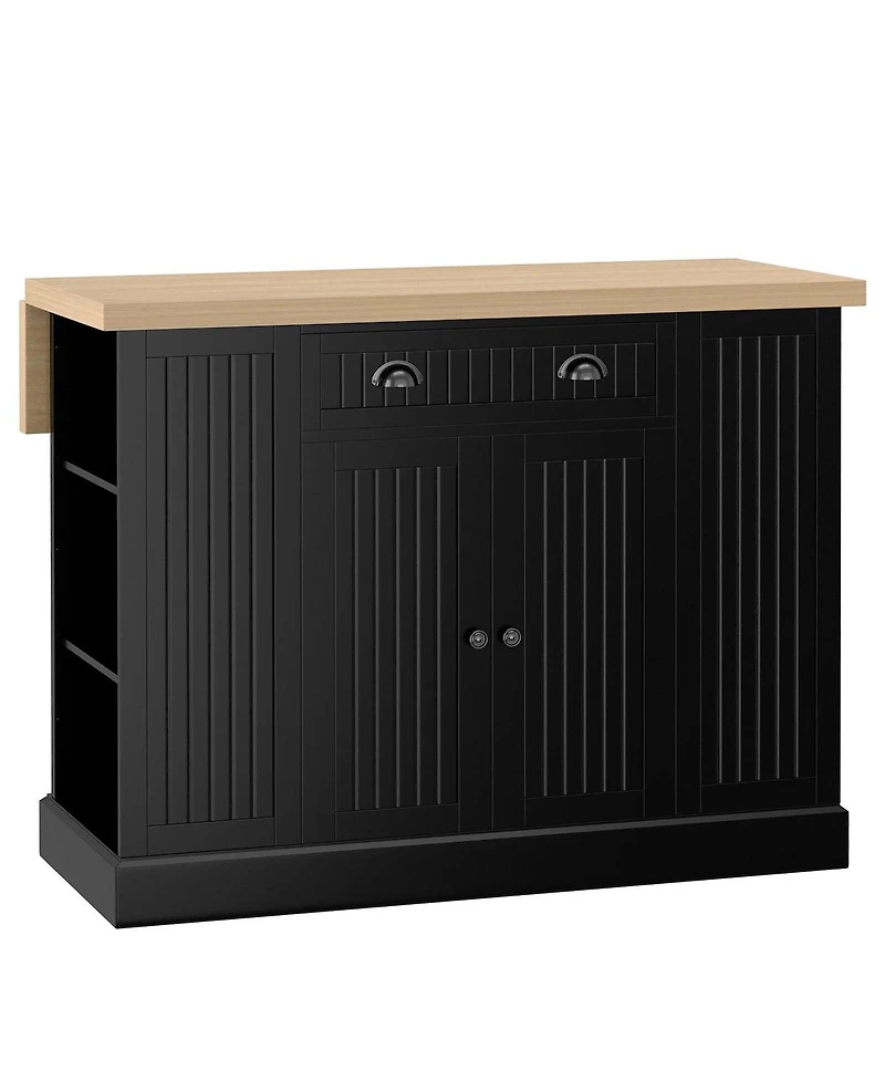 Halifax North America Black Kitchen Island: Freestanding Table with Drop Leaf and Storage