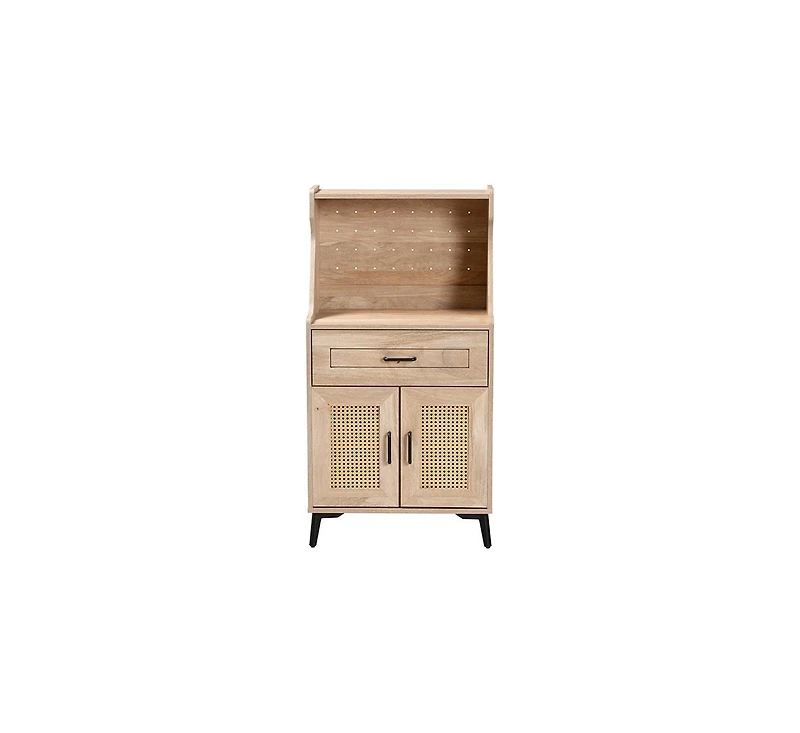Baxton Studio Pavone Mid-Century Modern Oak Brown Wood Kitchen Cabinet