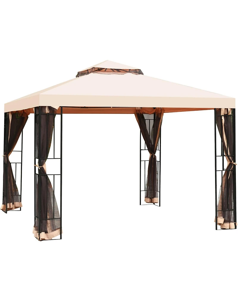 Gymax 10x10ft Metal Gazebo W/ Mosquito Netting Canopy Gazebo 2 Tier Vented Gazebo Top