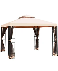 Gymax 10x10ft Metal Gazebo W/ Mosquito Netting Canopy Gazebo 2 Tier Vented Gazebo Top