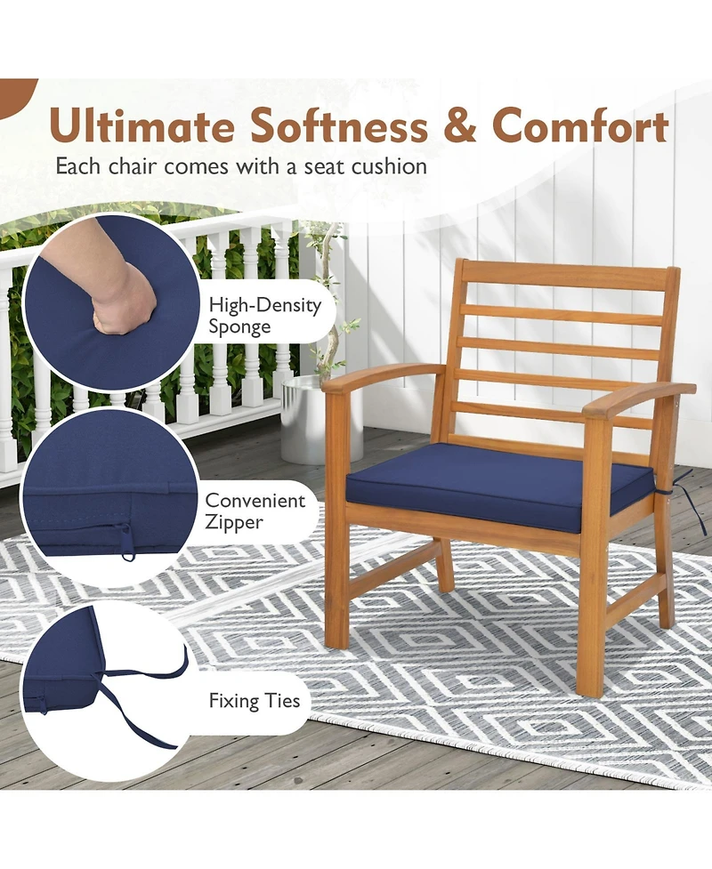 Gymax 3PCS Furniture Set Acacia Wood Conversation Set w/ Soft Seat Cushions Outdoor