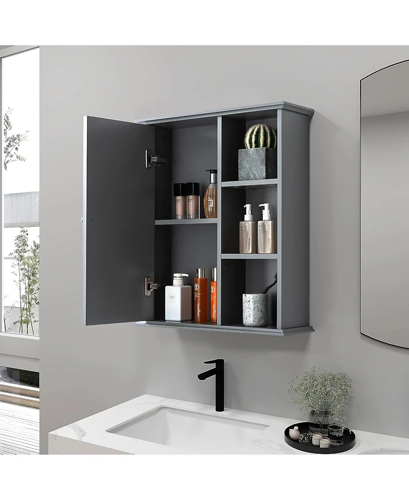 Vanirror Over The Bathroom Bathroom Cabinet - Solid Wood Wall Mounted Storage Medicine Cabinet for Bathroom & Kitchen - Grey