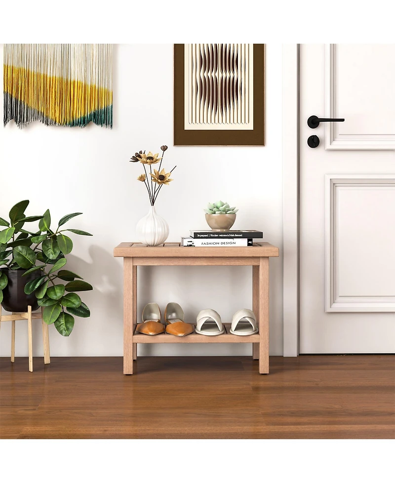 21'' Teak Wood Shower Bench 2-Tier Waterproof Bath Spa Stool
