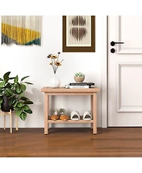 21'' Teak Wood Shower Bench 2-Tier Waterproof Bath Spa Stool