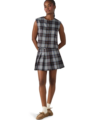 Steve Madden Women's Alessa Plaid Pattern Sleeveless Top