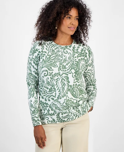 Style & Co Women's Printed Crewneck Sweater, Macy's Exclusive