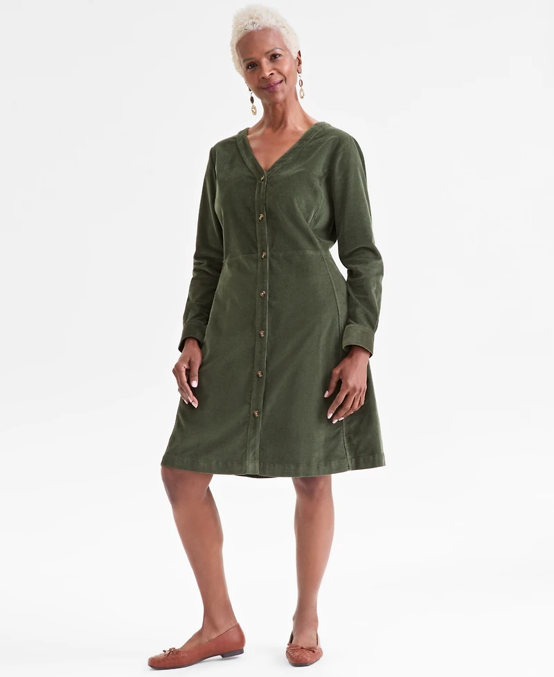 Style & Co Women's Corduroy Button-Front V-Neck Dress, Macy's Exclusive