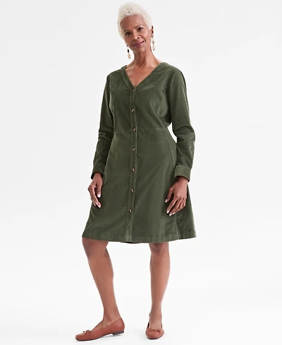 Style & Co Women's Corduroy Button-Front V-Neck Dress, Macy's Exclusive