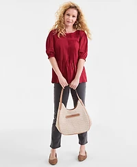 Style & Co Women's Lace-Trim Elbow-Sleeve Blouse, Macy's Exclusive