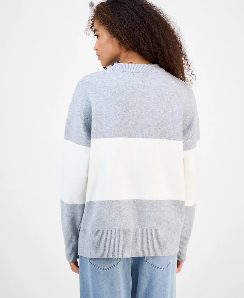 Hippie Rose Juniors' Oversized Stripe Long-Sleeve Sweater