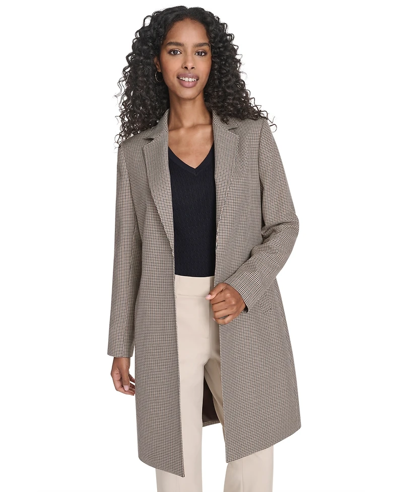 Tommy Hilfiger Women's Houndstooth Pattern Topper Long Jacket