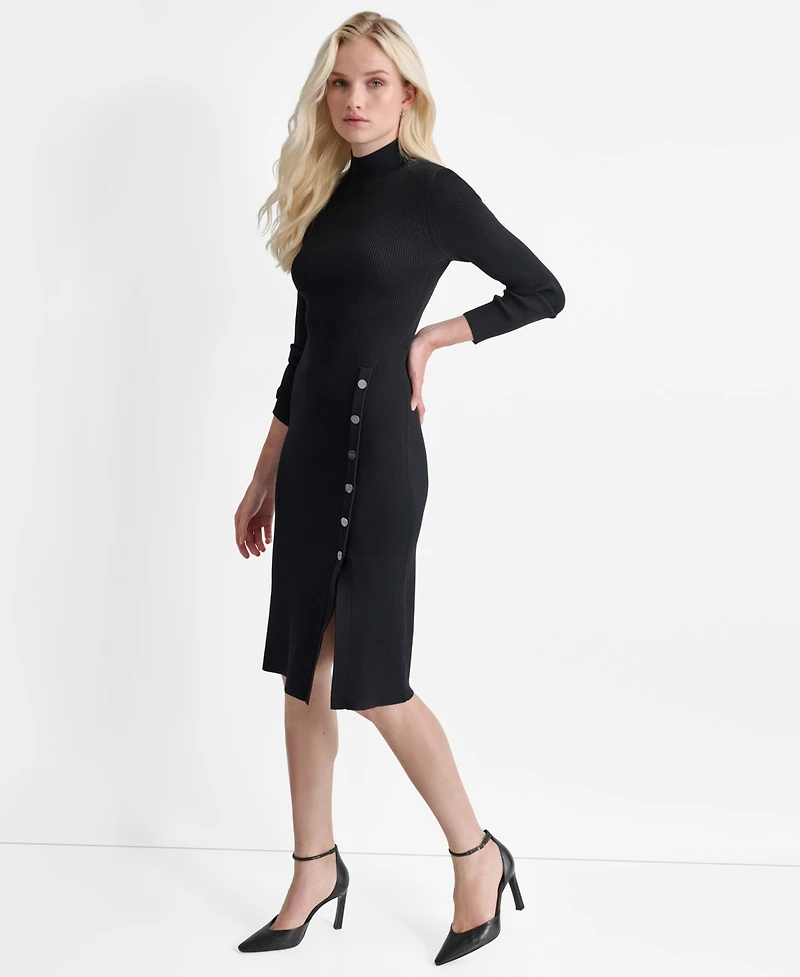 Dkny Women's Long Sleeve Mock Neck Midi Sweater Dress