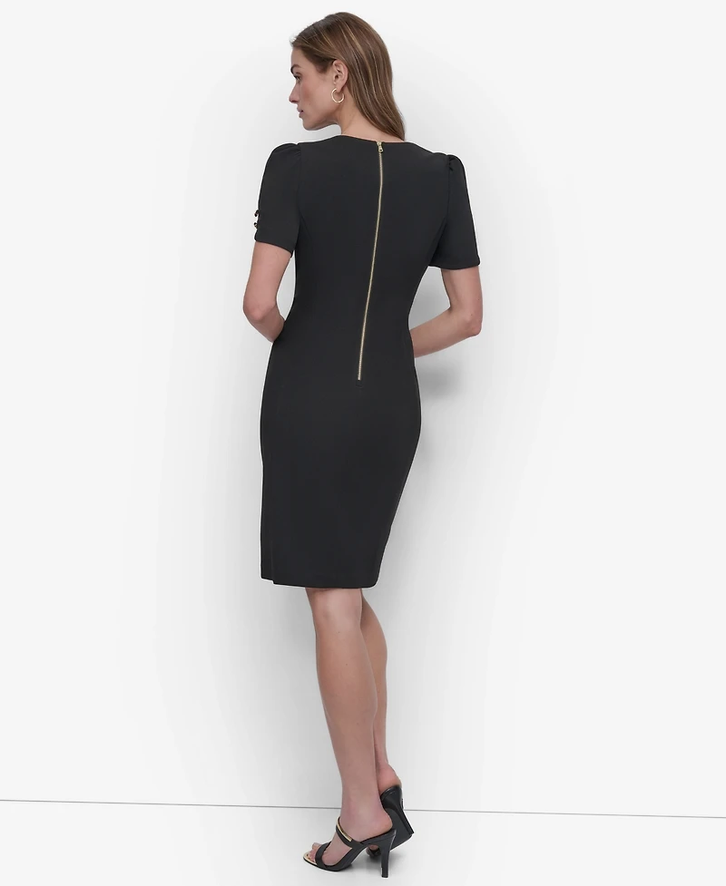 Short Sleeve Scuba Crepe Sheath Dress