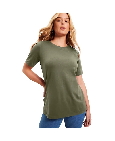 June + Vie Women's Plus Short-Sleeve Crewneck One Only Tee