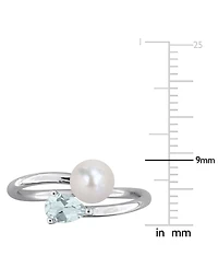 Cultured Freshwater Pearl (6mm) & Aquamarine (3/8 ct. t.w.) Bypass Ring Sterling Silver