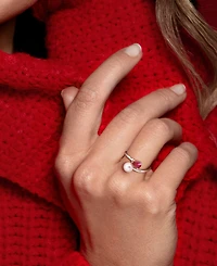 Cultured Freshwater Pearl (6mm) & Lab Grown Ruby (5/8 ct. t.w.) Bypass Ring Sterling Silver