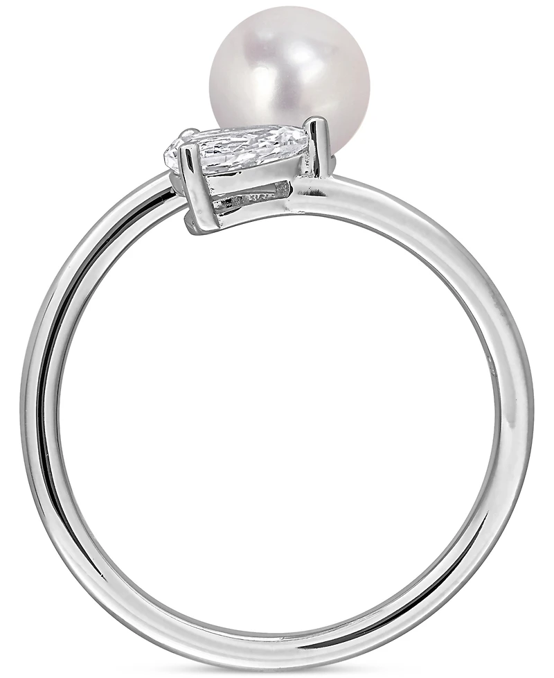 Cultured Freshwater Pearl (6mm) & Lab Grown White Sapphire (5/8 ct. t.w.) Bypass Ring Sterling Silver